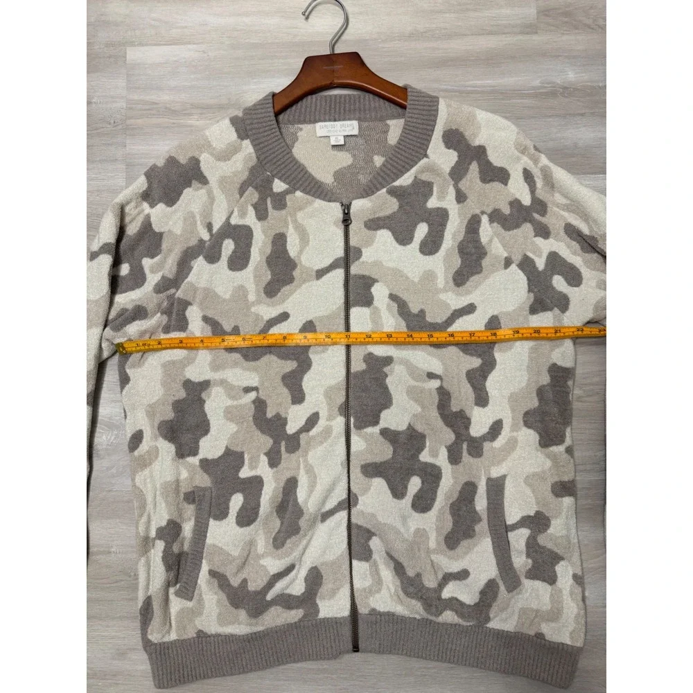 Barefoot Dreams CozyChic Ultra Lite Camo Full Zip Jacket Womens XL Gray Beige